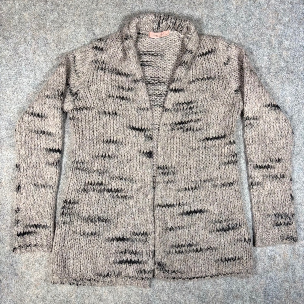 Elsamanda Cardigan Womens L Grey Mohair Wool Blend Made in Italy Space Dye Boho